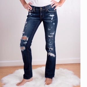 Madewell Rail Straight Distressed Dark Wash Jeans